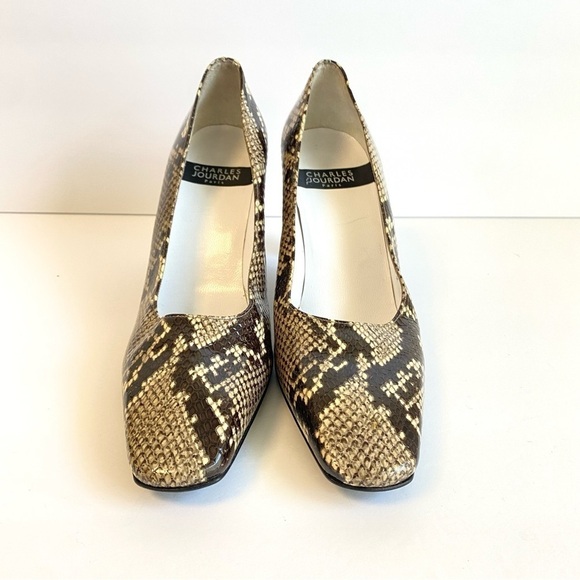 Charles Jourdan Paris Snakeskin Pumps Vintage Reptile Print Leather Heels 8.5 - Picture 3 of 11